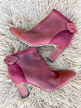 Ralph Lauren Burgundy Red “Breanne” Leather Suede Block Heel Ankle Booties Sz 9B